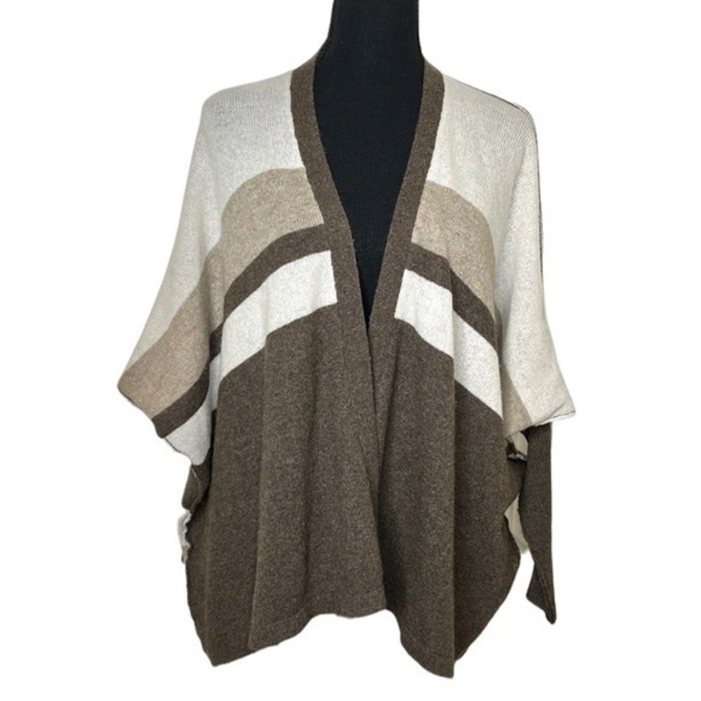 27 Miles Malibu Women’s Open Front Stripe Cashmere Sweater Multi Brown Small